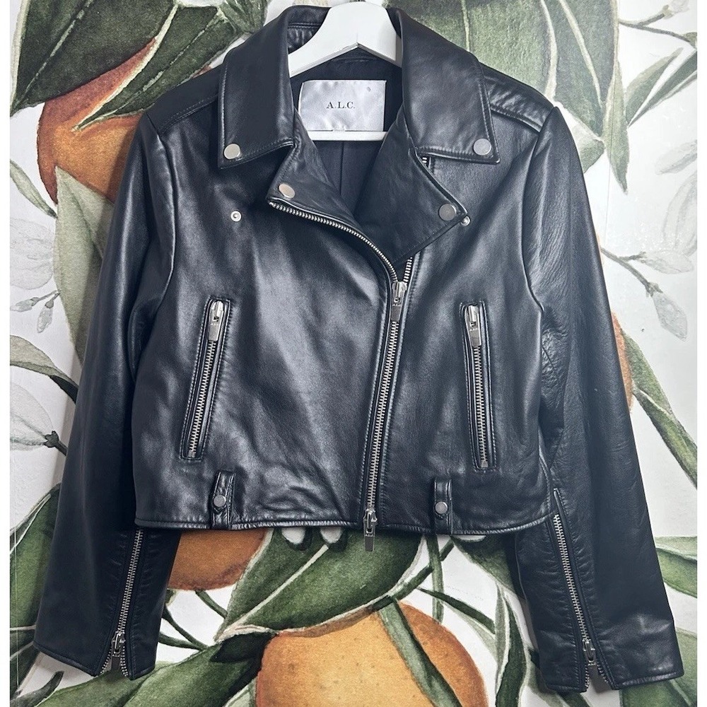 A.L.C. Size 10 Monroe Black Lamb Leather Moto Jacket